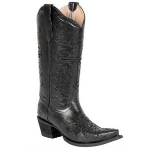 Circle G Women's Cross Embroidered Western Cowboy Boots Black Size 6 [jb]